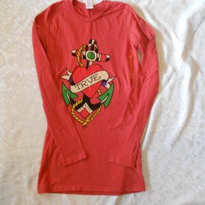 Orange long sleeve ED Hardy Design top. Size Medium